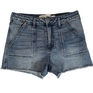 Tinseltown Shorts Womens 3 High Rise Denim Raw Hem Distressed Casual Pockets‎